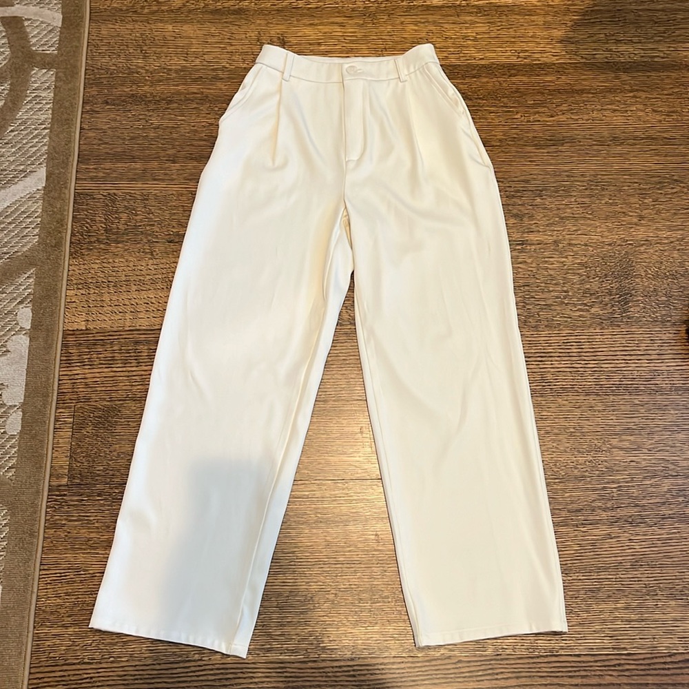 high wasted ivory wide leg trousers